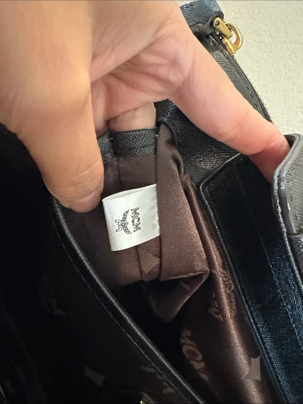 MCM Black Structured Satchel Bag with Gold Hardware